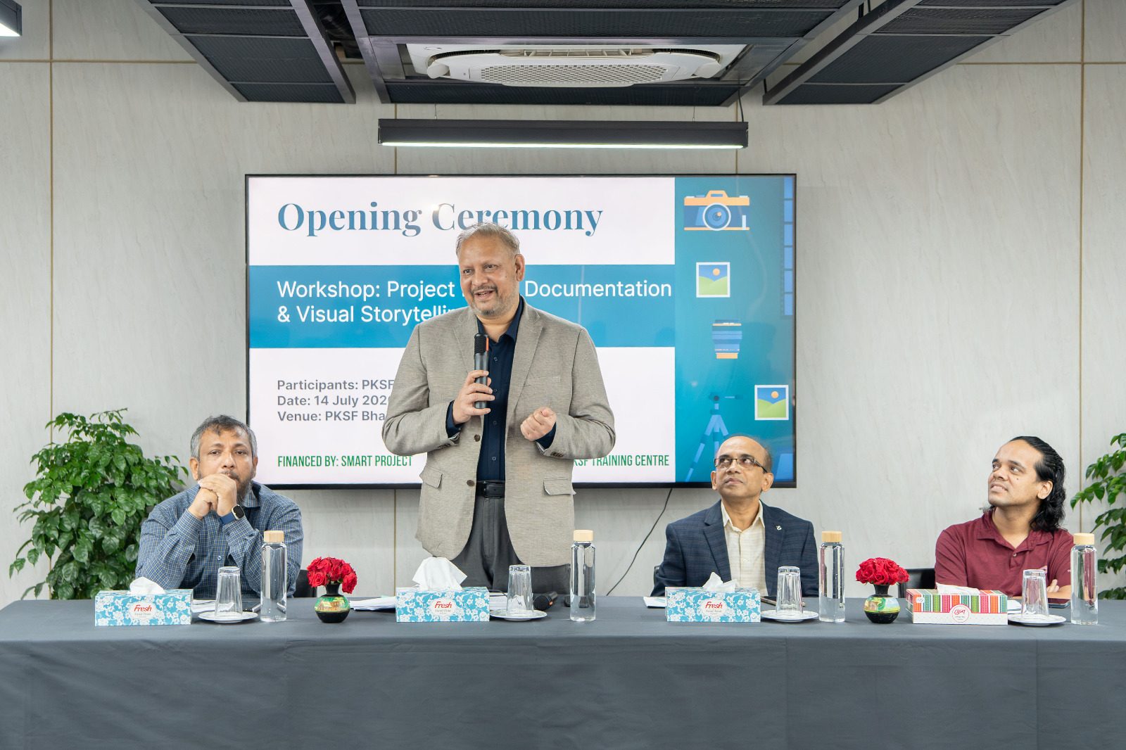 PKSF Deputy Managing Director Md. Mashiar Rahman inaugurates the Photo Documentation and Visual Storytelling training workshop under the SMART project at PKSF Bhaban-2 in Dhaka on 14 July 2026.